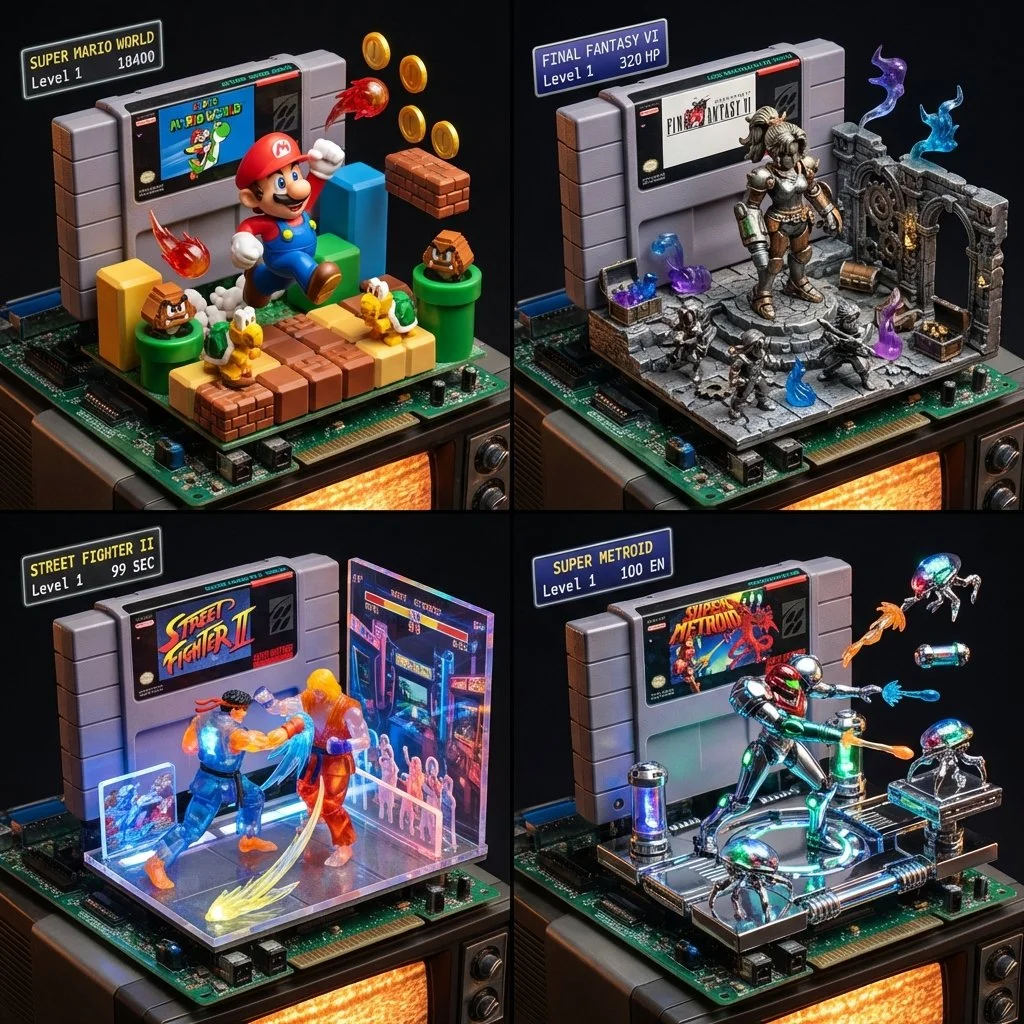 16-Bit Worlds in 3D Diorama Grid