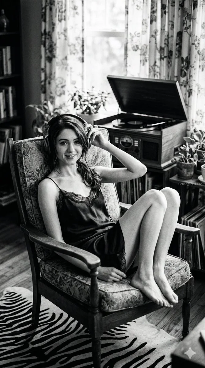 1970s Elegance in Black and White: Natalia Dyer's Vintage Serenity