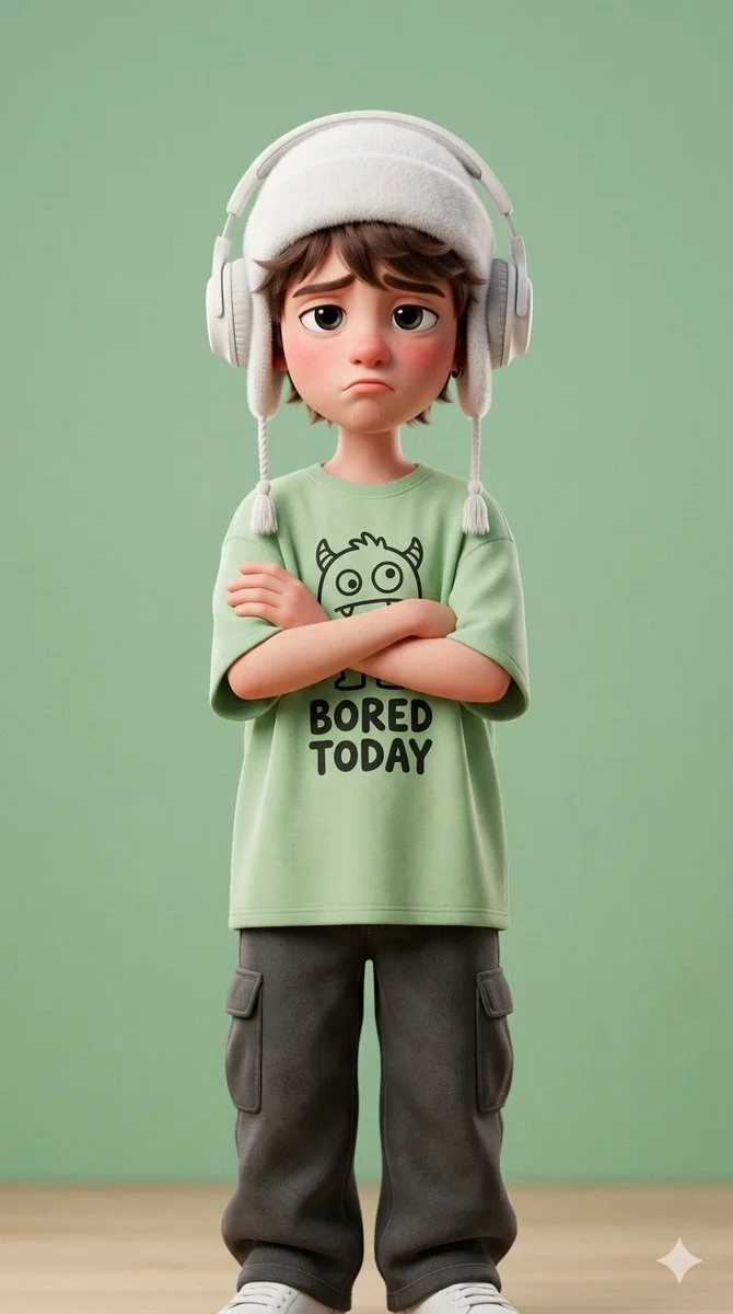 3D Pixar-Style Boy with Expressive Sadness and Detailed Textures