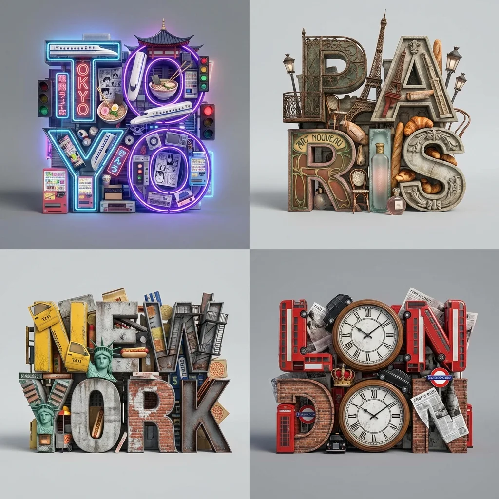 4 Iconic Cities Reimagined as 3D Typographic Sculptures