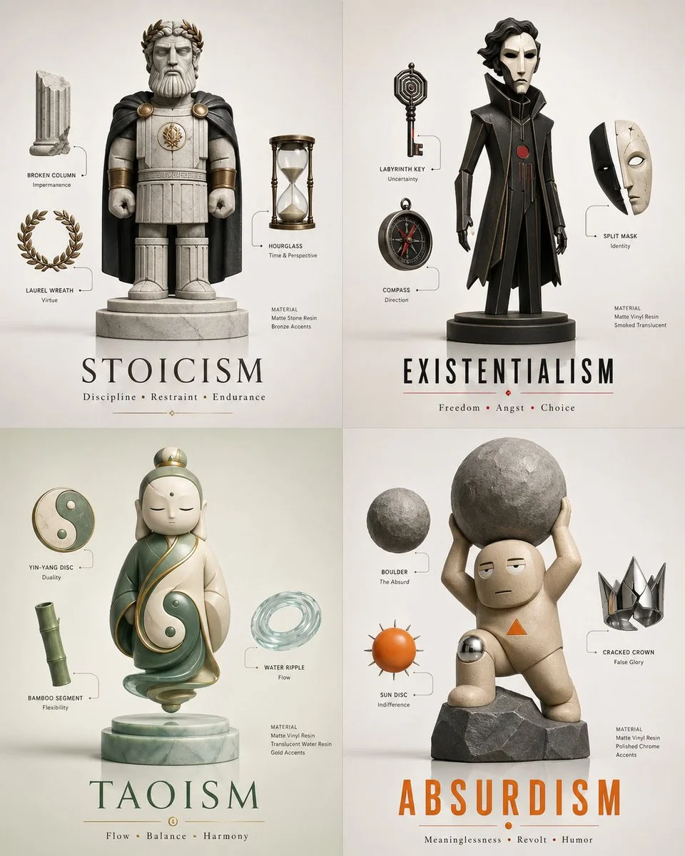 4 Philosophy Systems as 3D Designer Art Toys