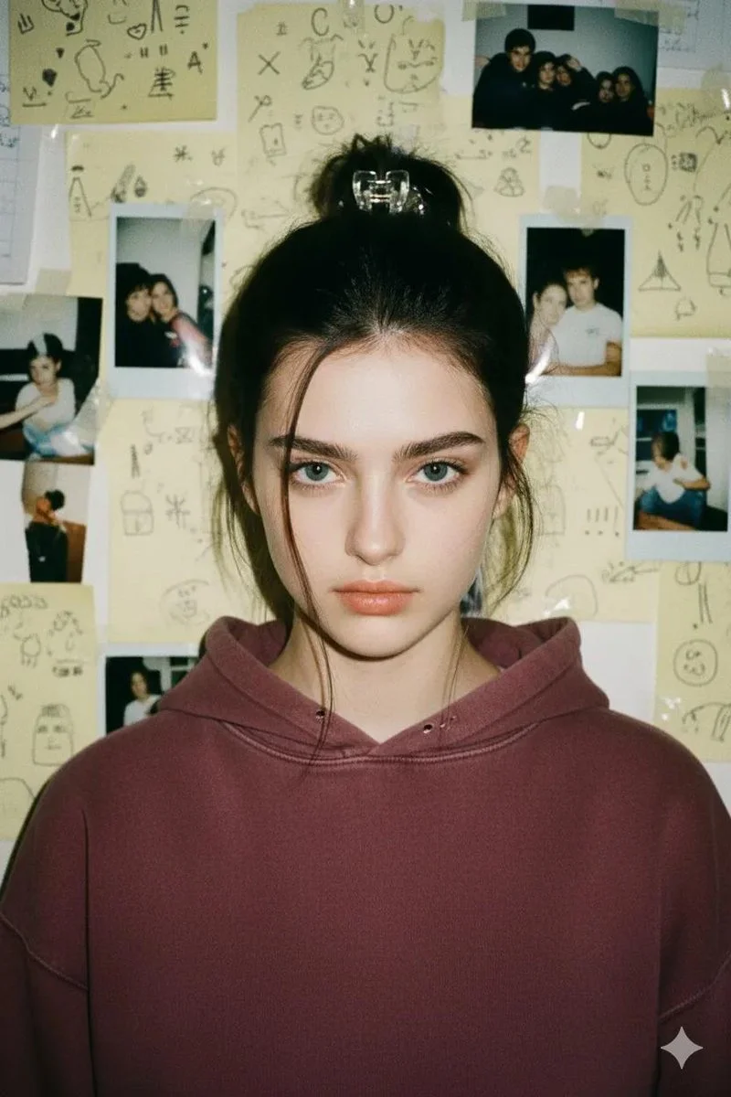 90s Vibes: A Bold Stare Amidst Torn Memories