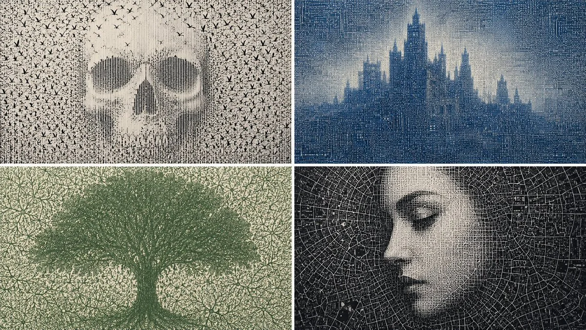 A binary grid conceals two distinct forms in a single image
