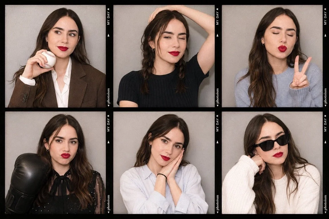 A chaotic Korean photobooth grid captures six absurd moments