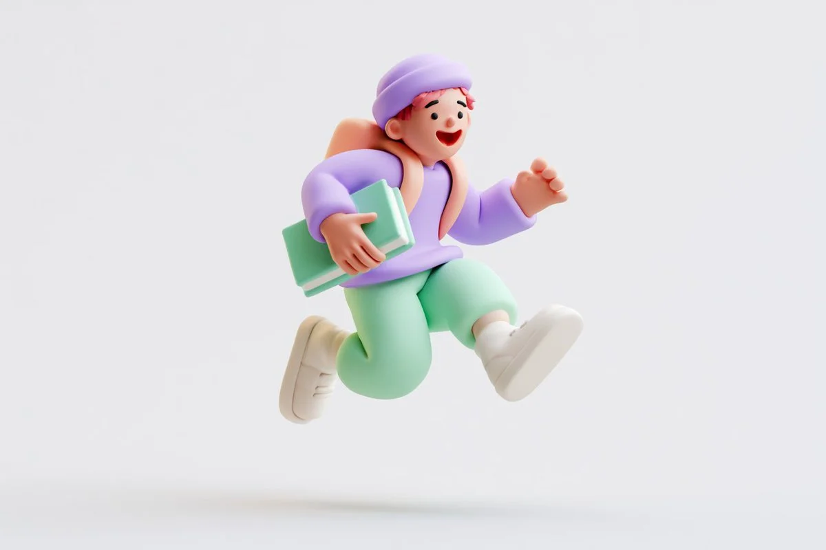 A cheerful clay fox with a big smile sits on a white background