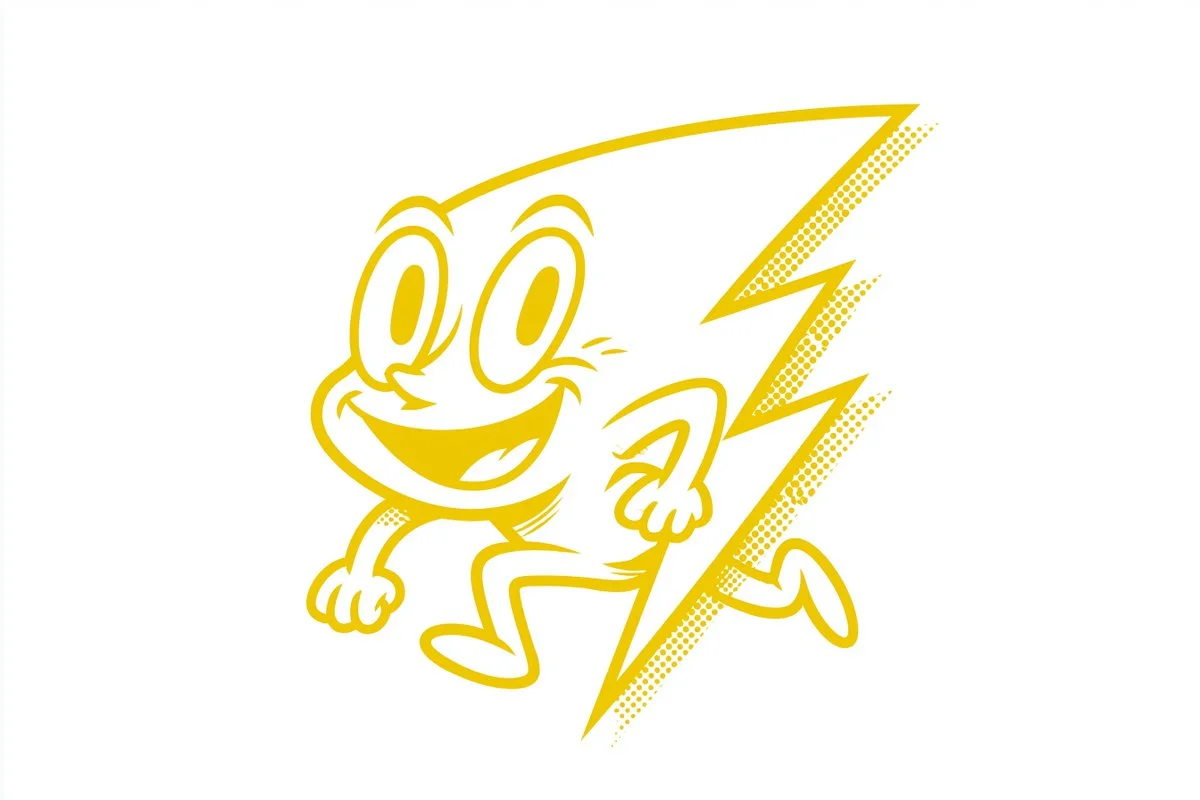 A cheerful fox mascot leaps against a clean white background