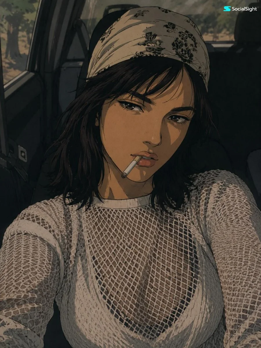 A confident man with a cigarette glares through 90s anime style