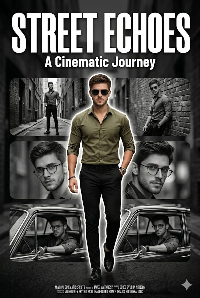 A confident South Asian man walks through moody urban streets