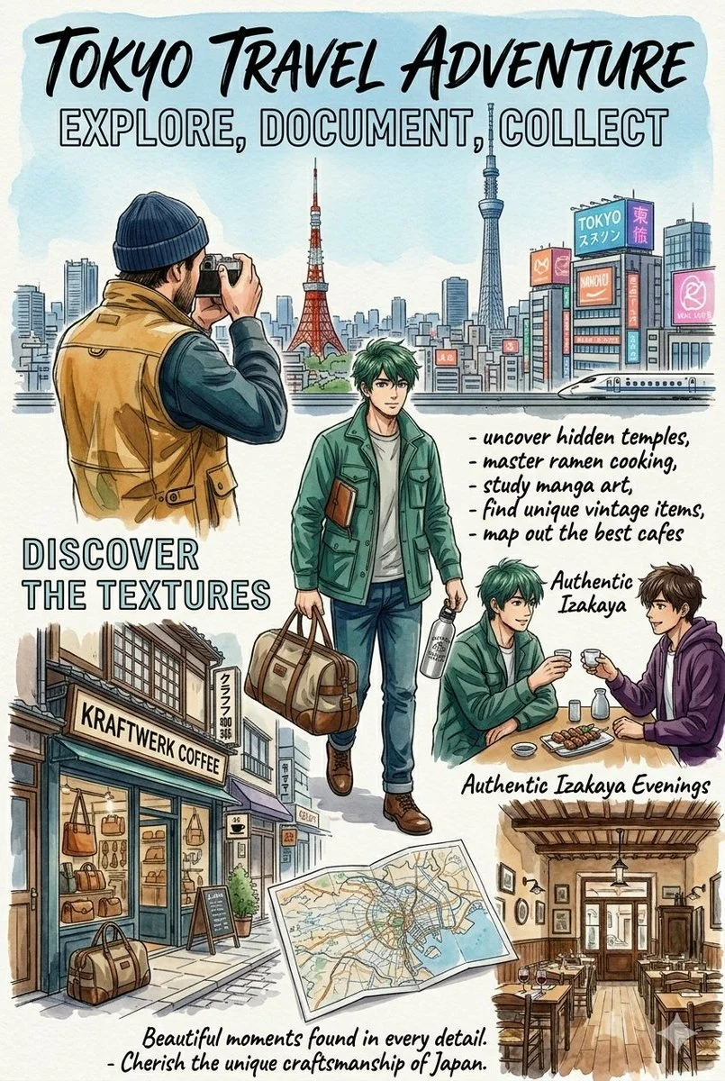A craftsman's travel collage shows his journey through Europe