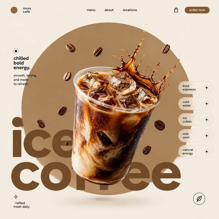 A creamy matcha latte floats over a soft cream background