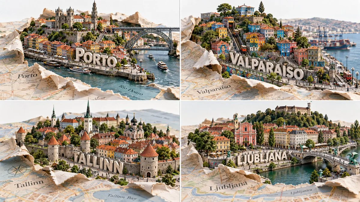 A Curled Paper Map Reveals Underrated Cities in a 2x2 Grid