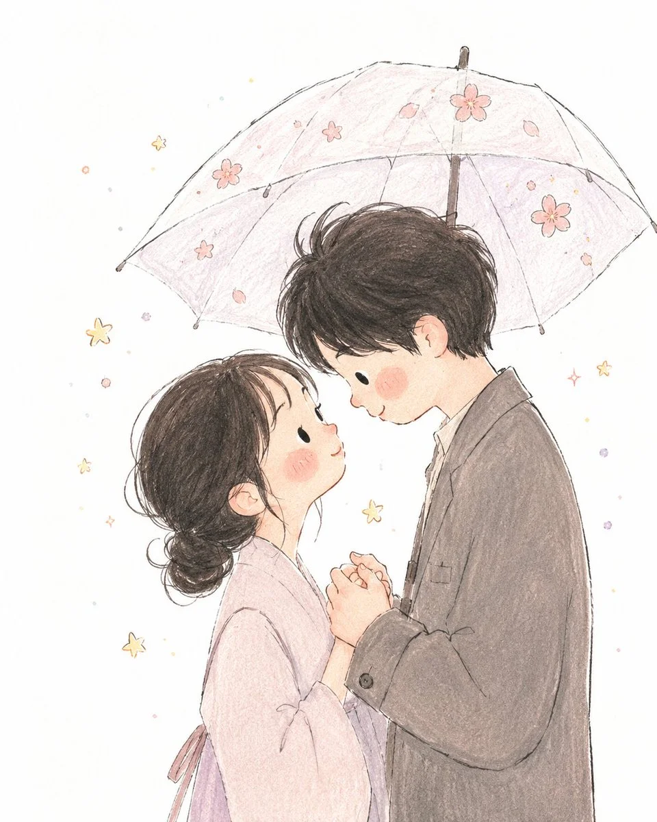 A cute doll-like girl dances under a starry pale sky