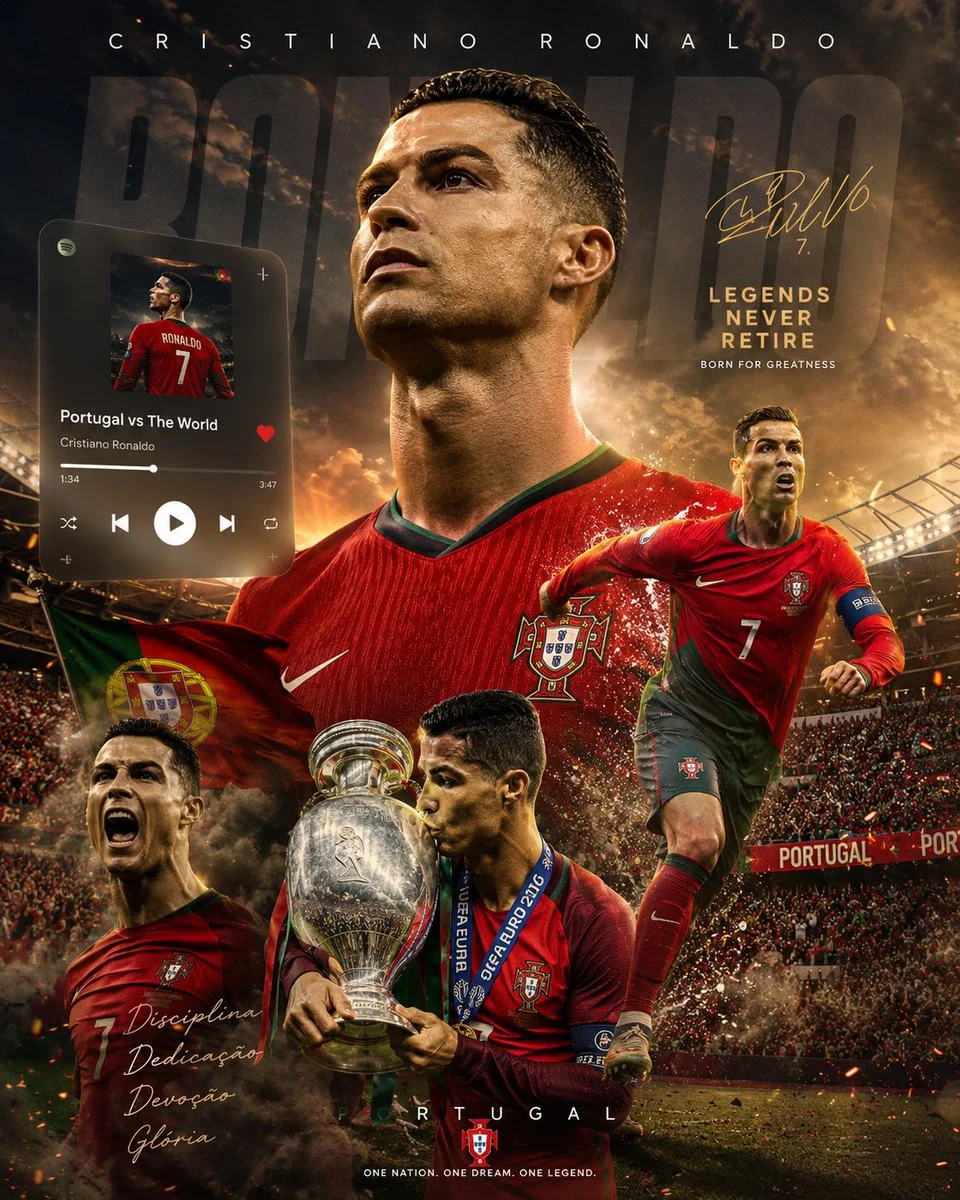 A football legend rises in a cinematic stadium poster design