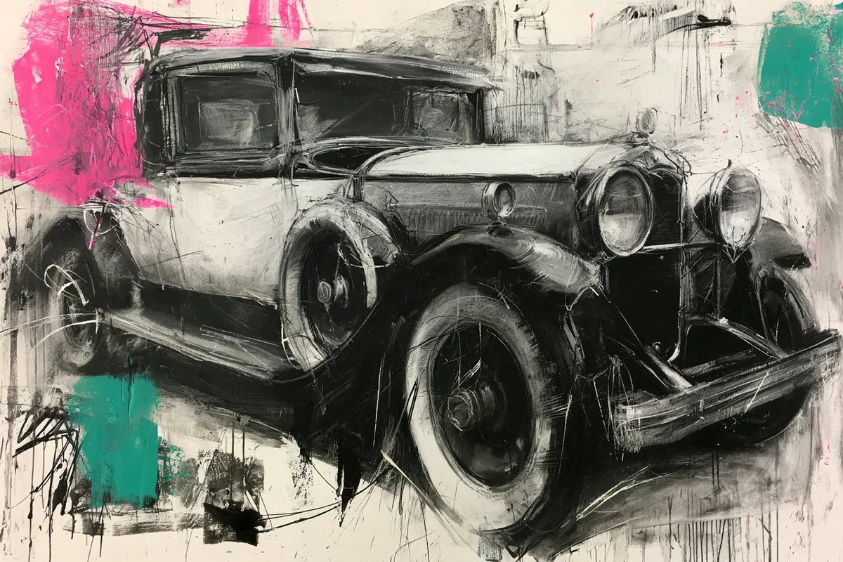 A fractured portrait emerges from charcoal strokes and layered shadows