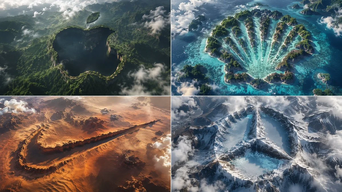 A giant golden circle carved into a misty forest canyon