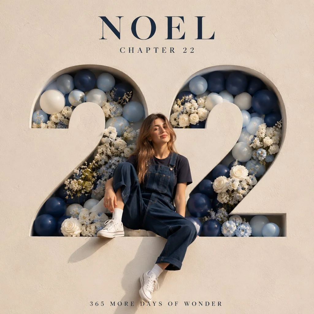 A happy child sits on carved number 22 in luxury poster