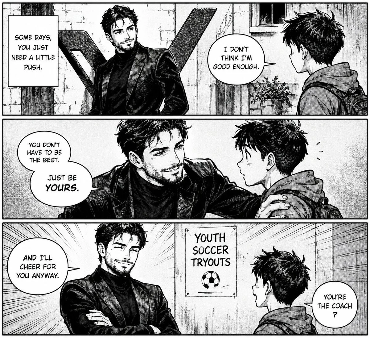 A manga hero finds hope in a simple black-and-white comic strip