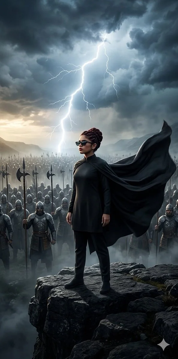 A modern woman leads an ancient army through a storm