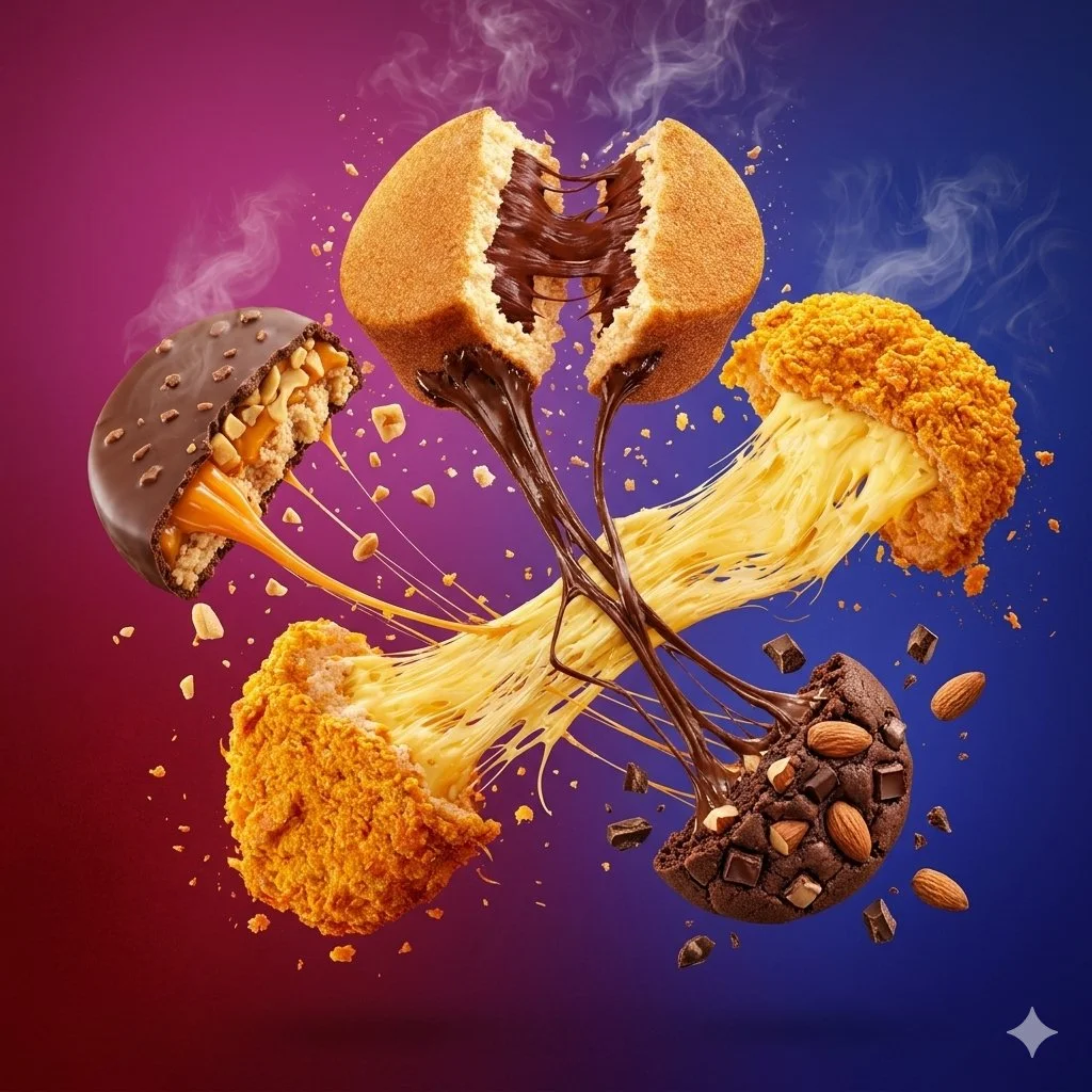 A muffin and nugget collide in a fiery cheese pull.