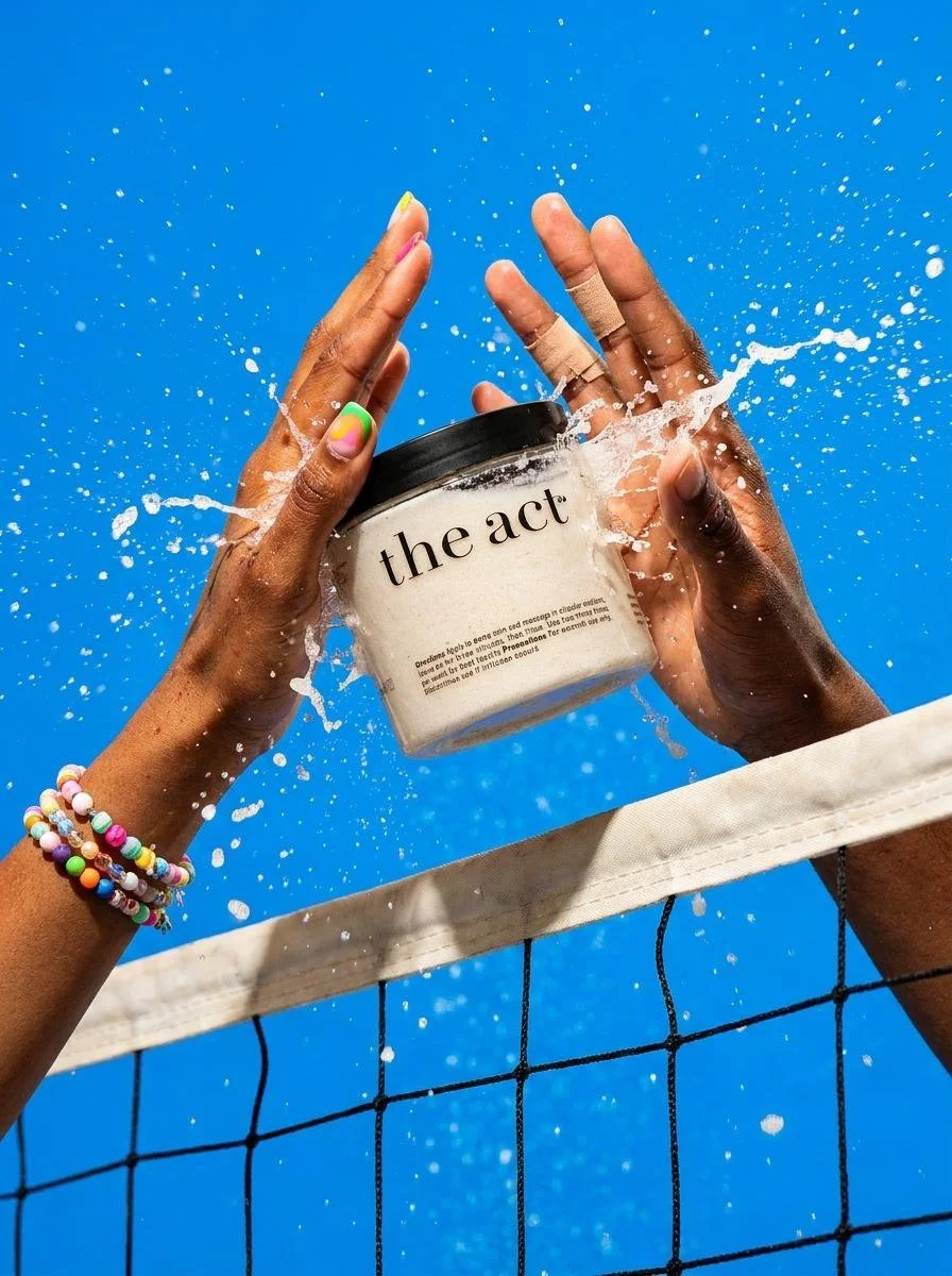 A Nano Banana Pro arcs over a volleyball net in a splash
