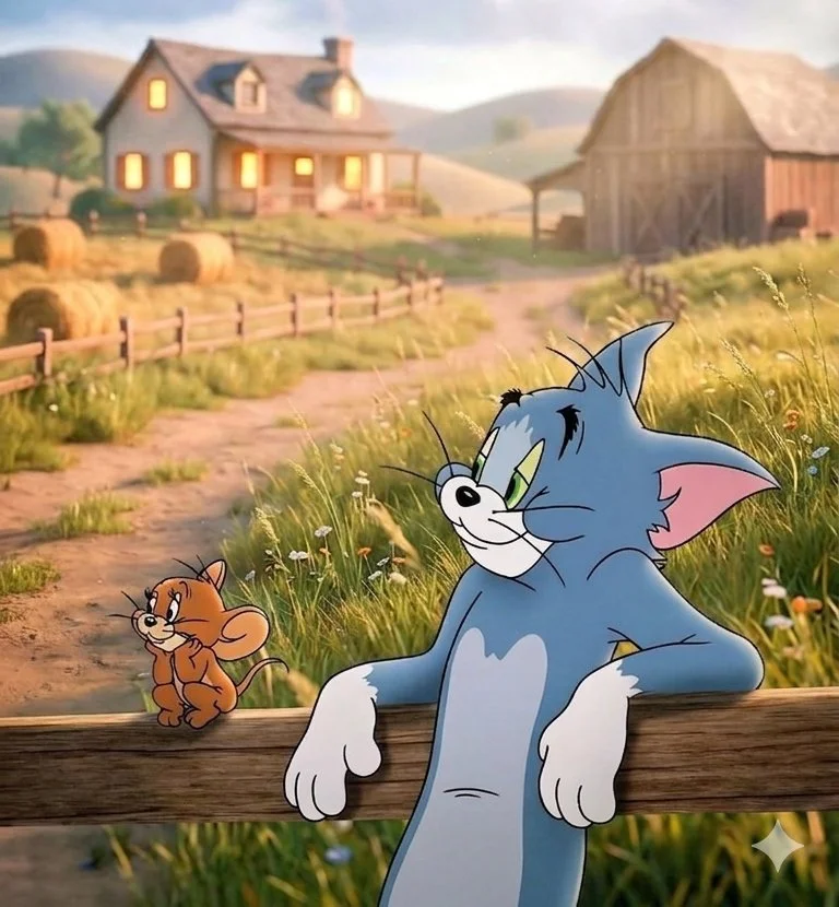 A Peaceful Standoff: Tom and Jerry on the Fence