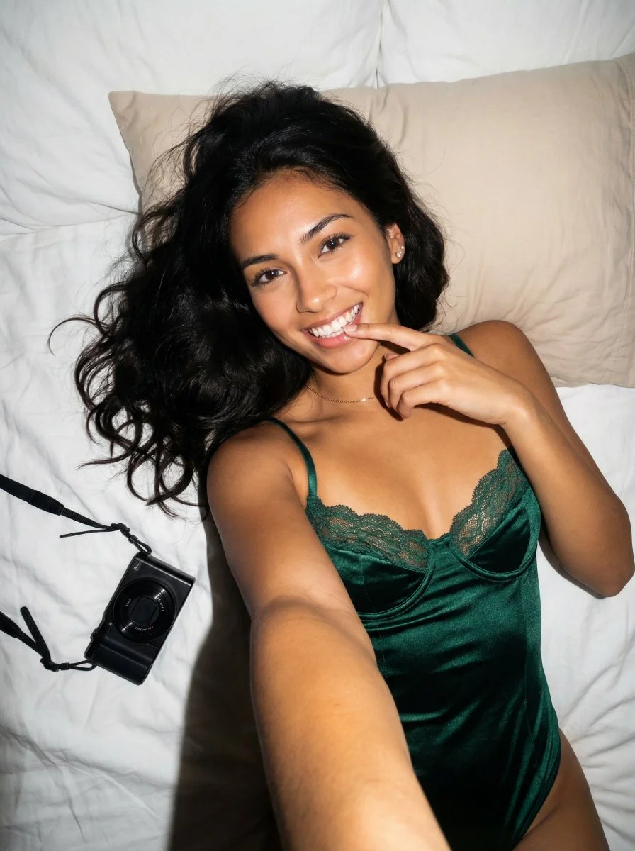 A Playful Selfie in Satin and Lace