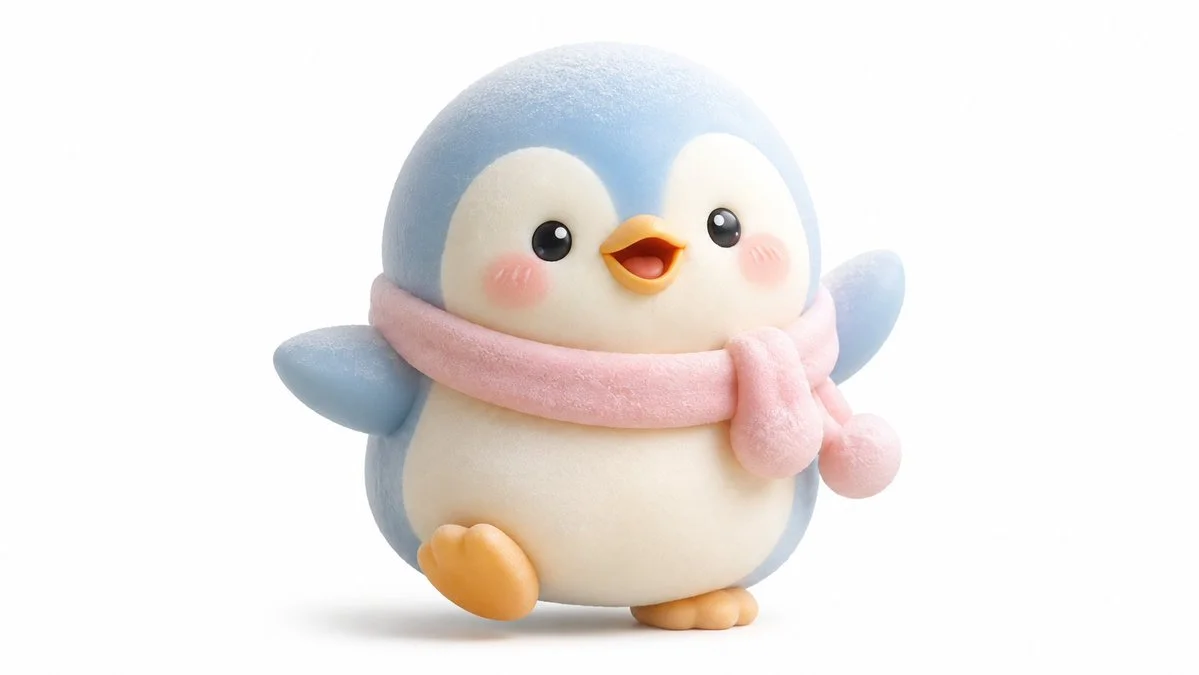 A plump mochi bunny holds a tiny pink heart on soft pastel backdrop