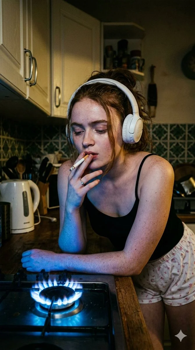 A Quiet Moment in the Glow of Blue Flame