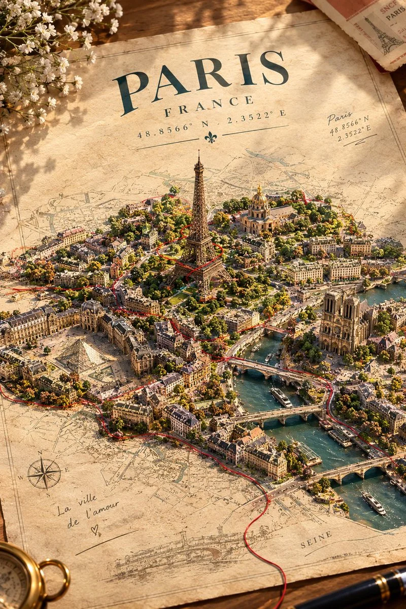 A Real City Bursts Free from a Vintage Paper Map
