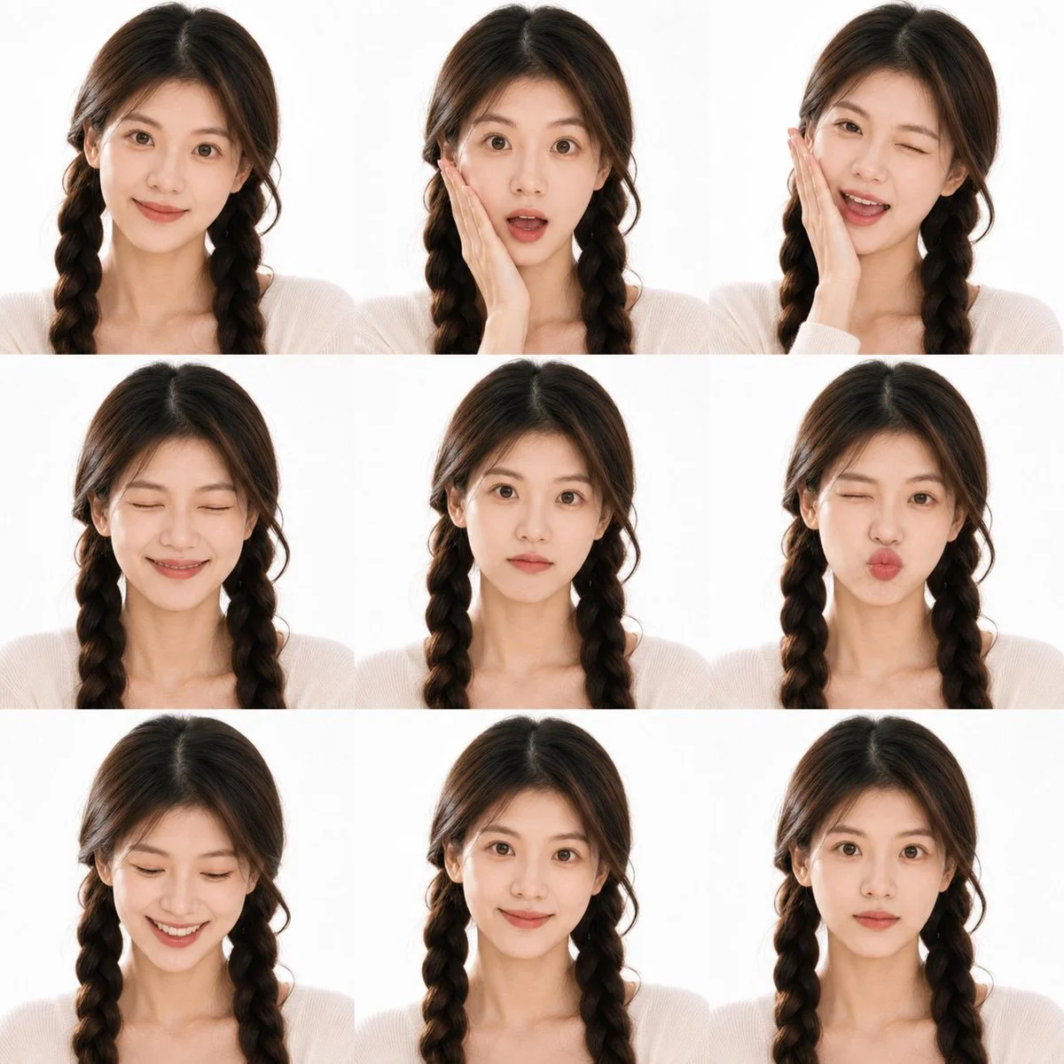 A realistic Korean photo booth shows nine cute expressions