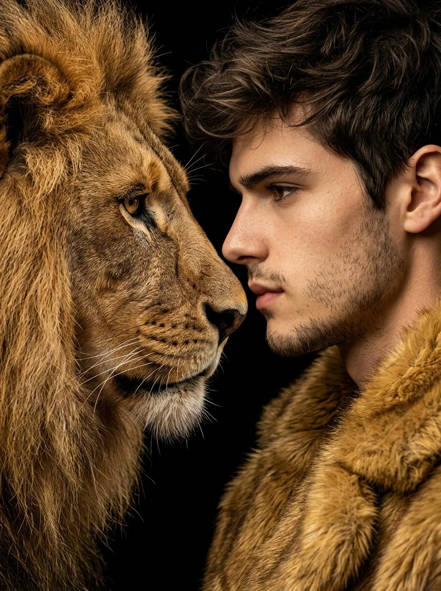 A Sacred Bond: Man and Lion in Intimate Stare