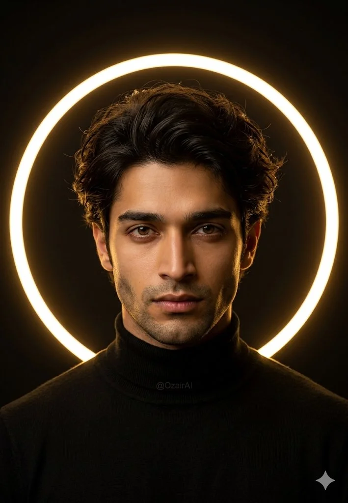 A sacred golden halo frames a man's commanding portrait