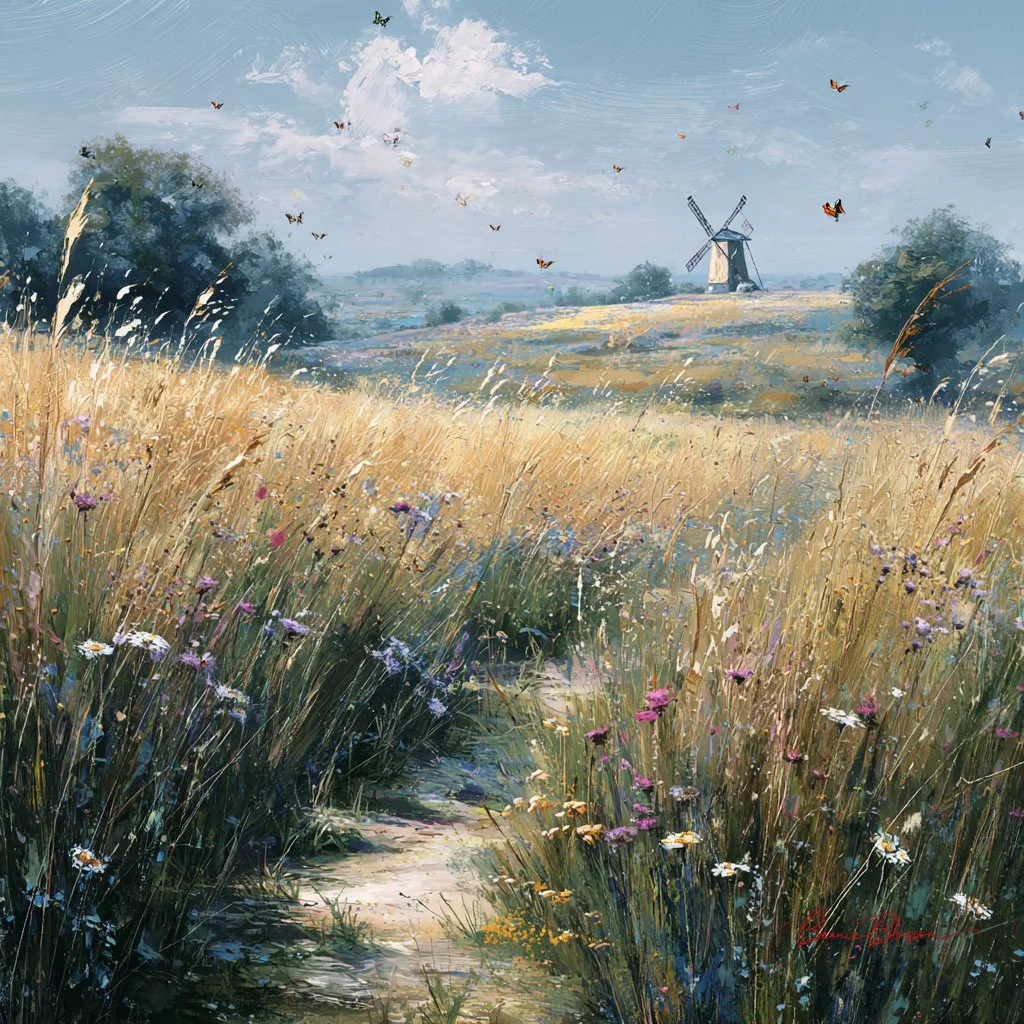 A Serene Meadow of Wind and Wildflowers