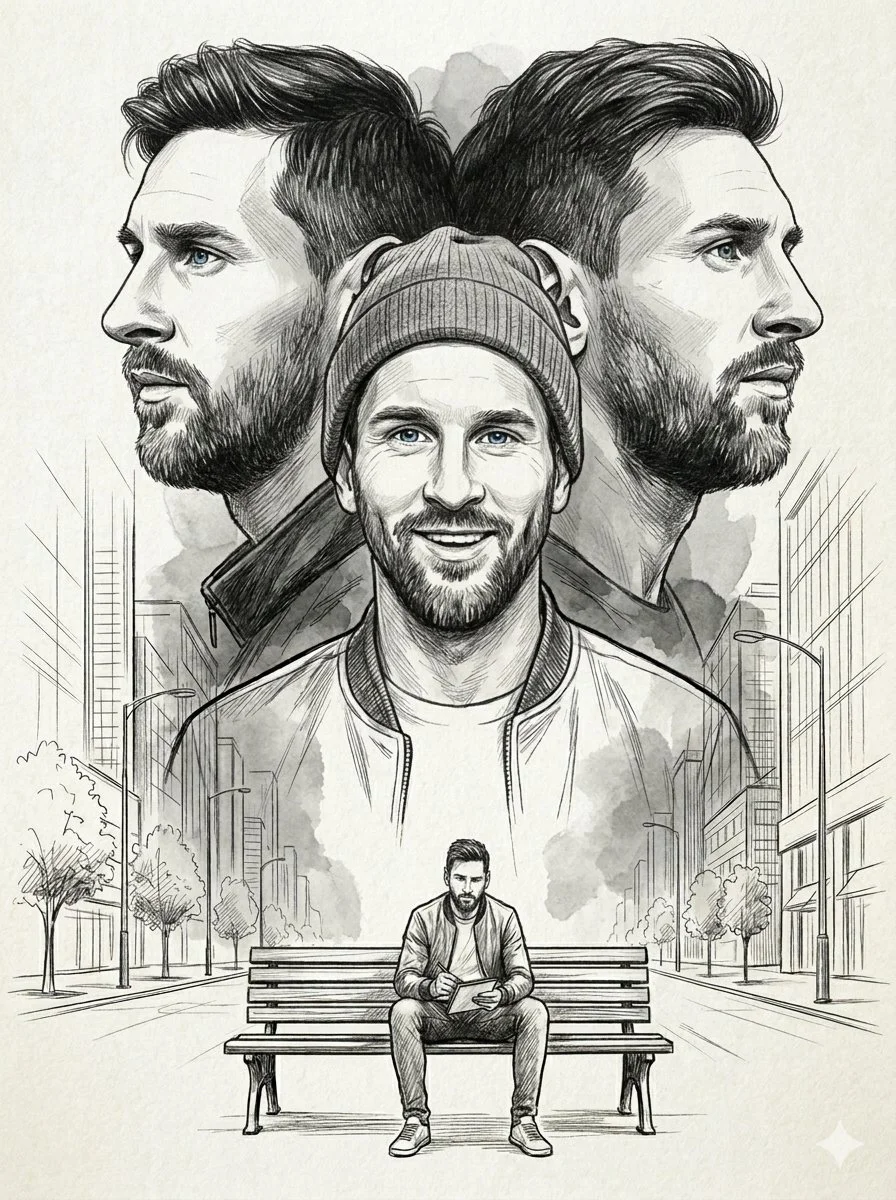 A thoughtful young man in a beanie appears in triple portrait study