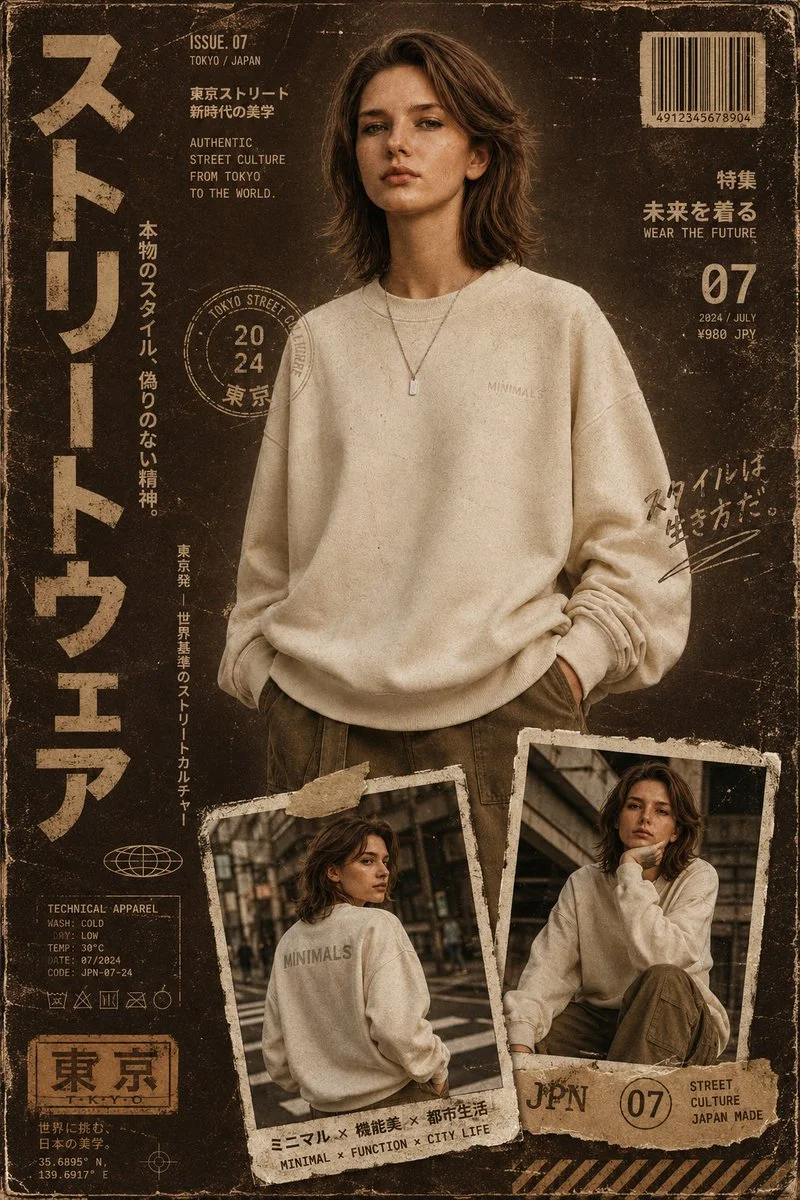 A warm brown vintage cover with Japanese street fashion typography