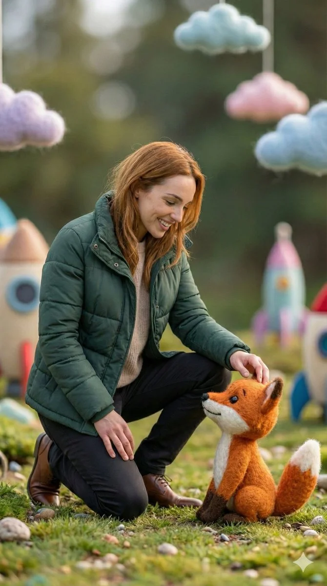 A Whimsical Walk: Human Meets Handcrafted Fox