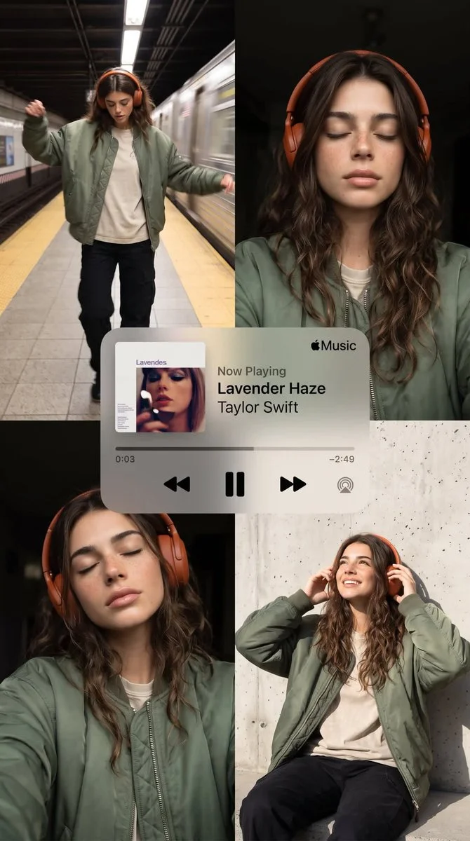 A woman dances alone on a subway platform with motion blur