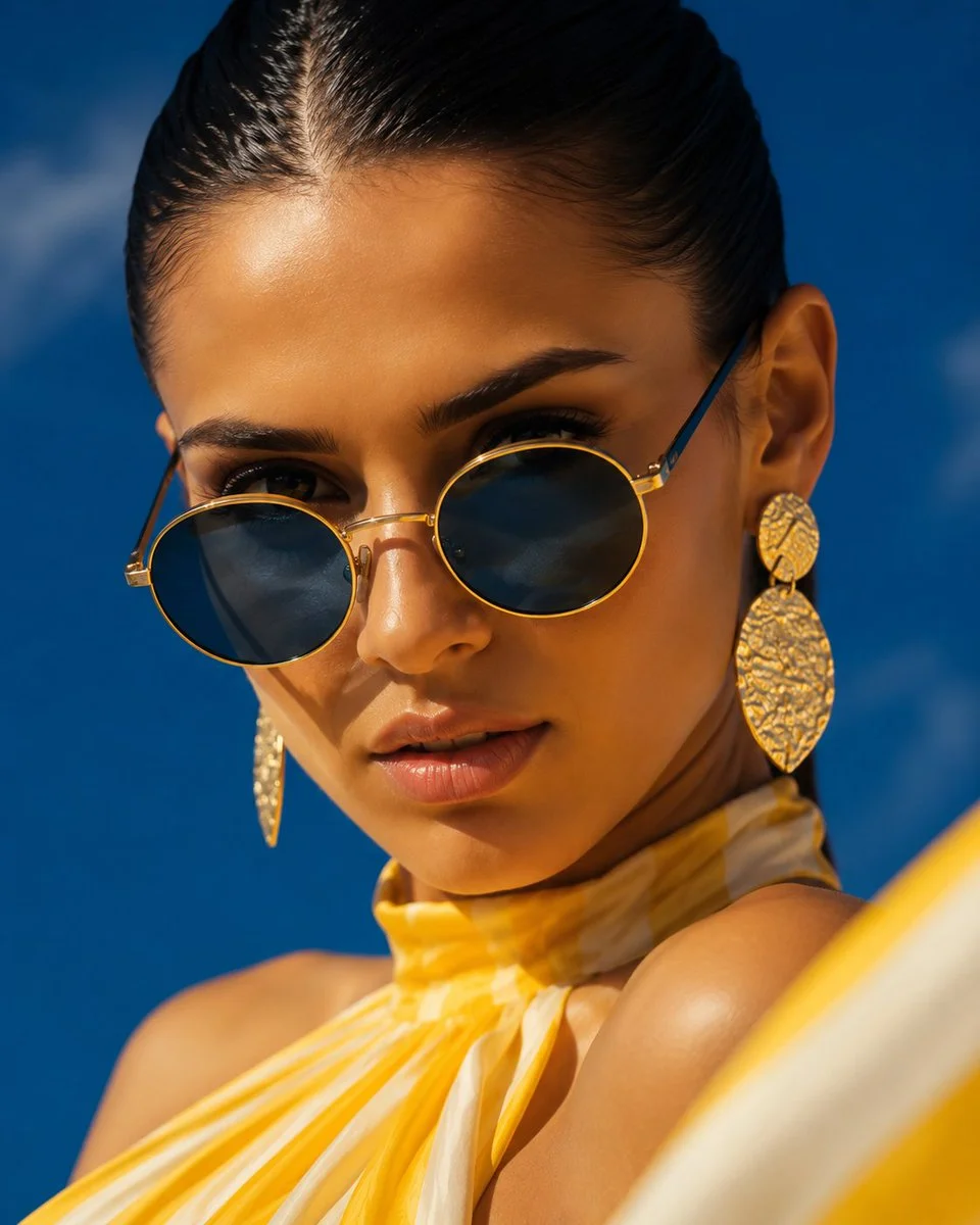 A woman in a flowing yellow dress chases the desert wind