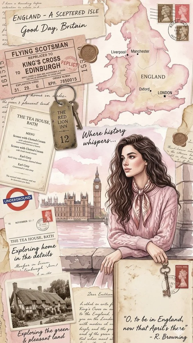 A woman in pink gazes at Big Ben in watercolor England