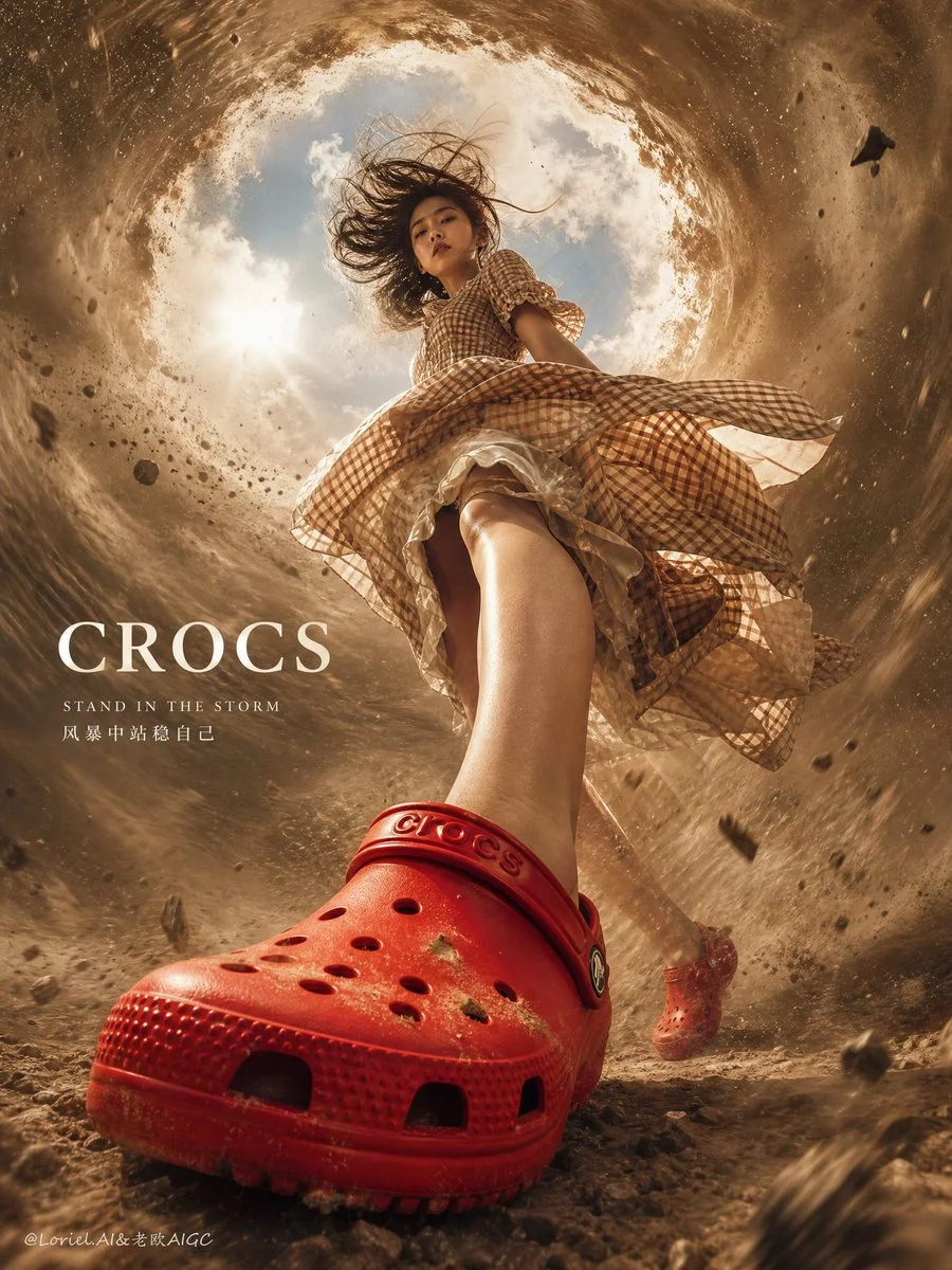 A woman stands fearless inside a swirling sandstorm vortex.