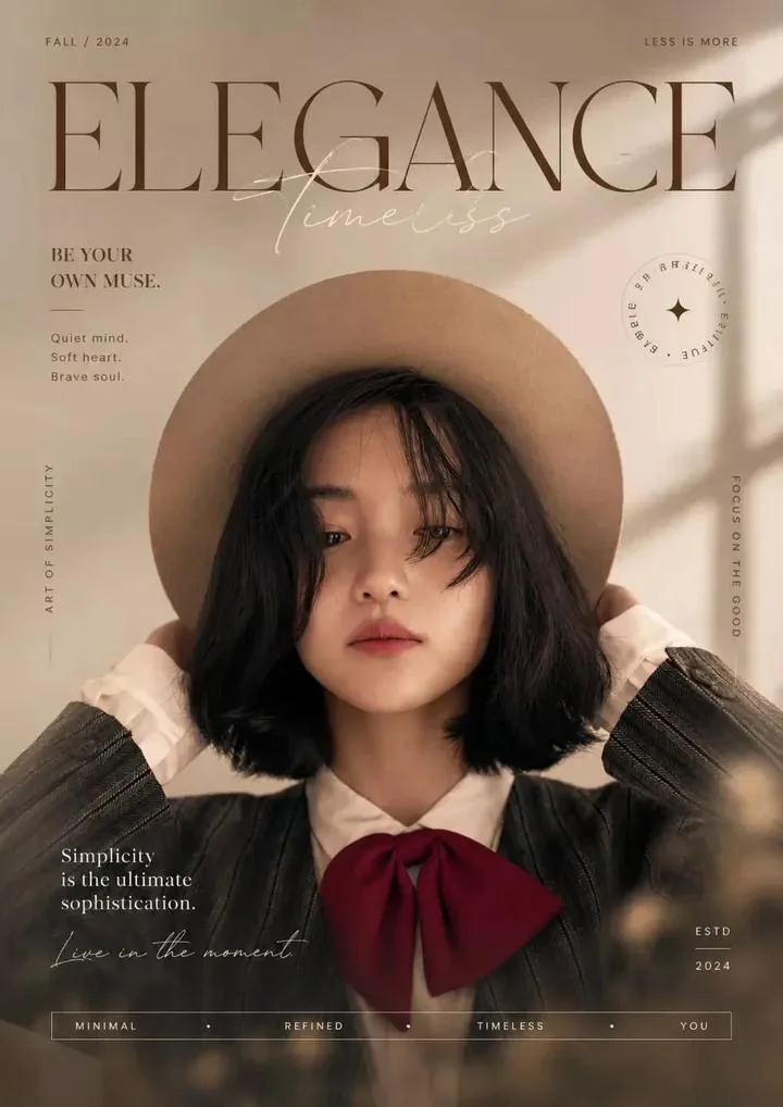 A young East Asian girl wears a beige hat in soft window light.