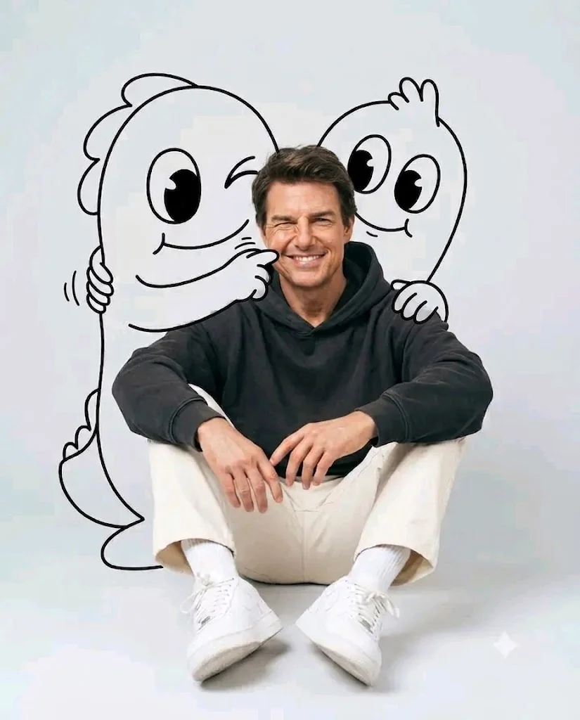 A young person in a hoodie shares a hug with a cartoon friend.