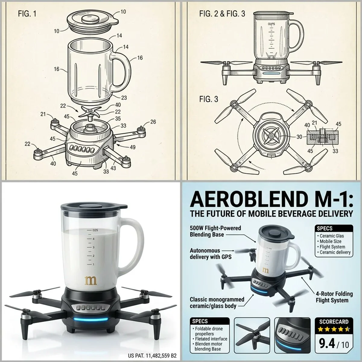 Absurd Drone Mug Blender Invention Shown in Patent and Apple Style