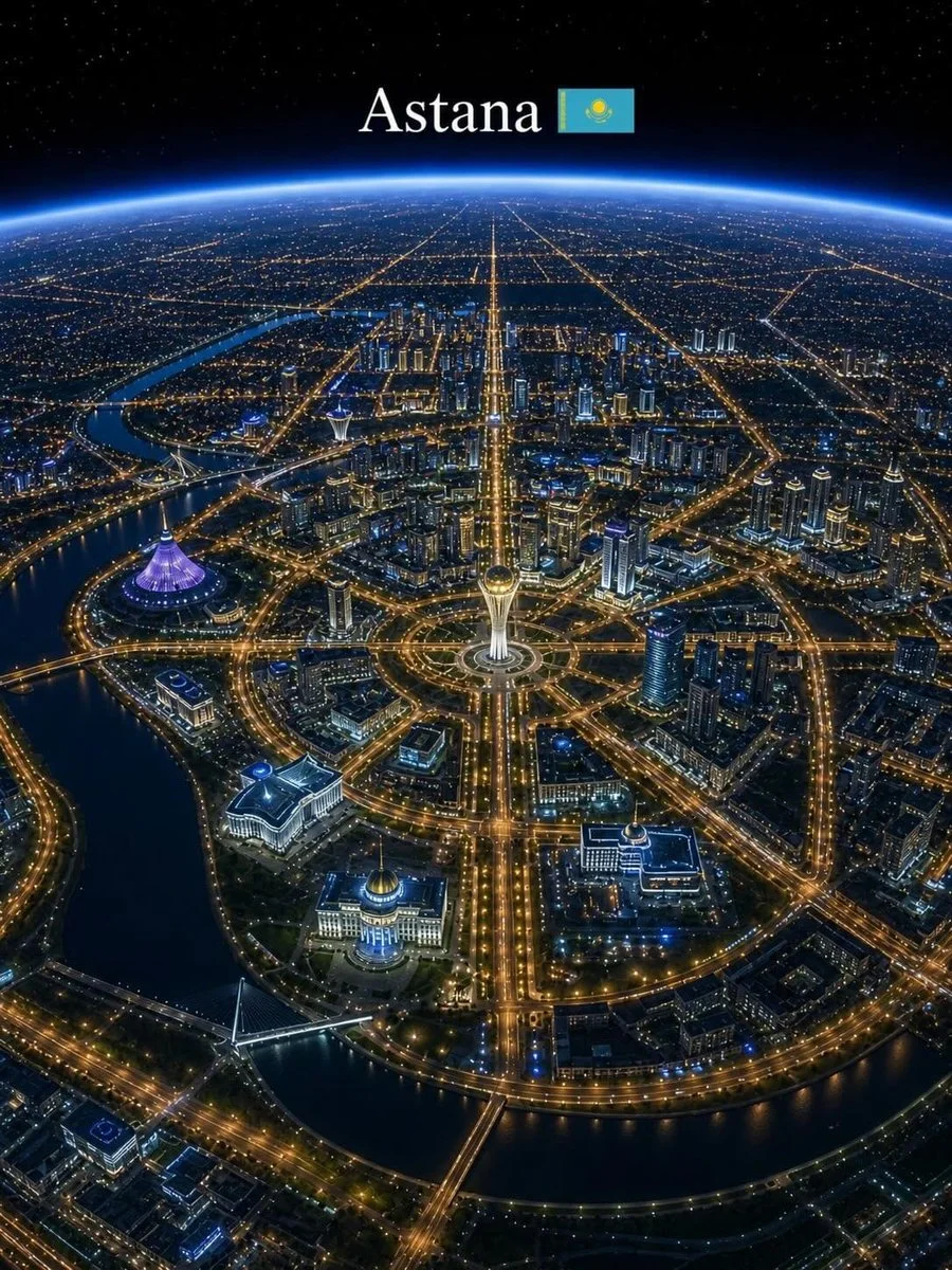 Aerial view of London at night with glowing city lights