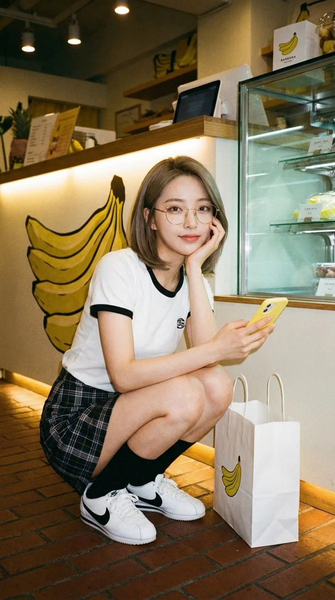 After-Class Pause at the Banana Shop Under Warm Light