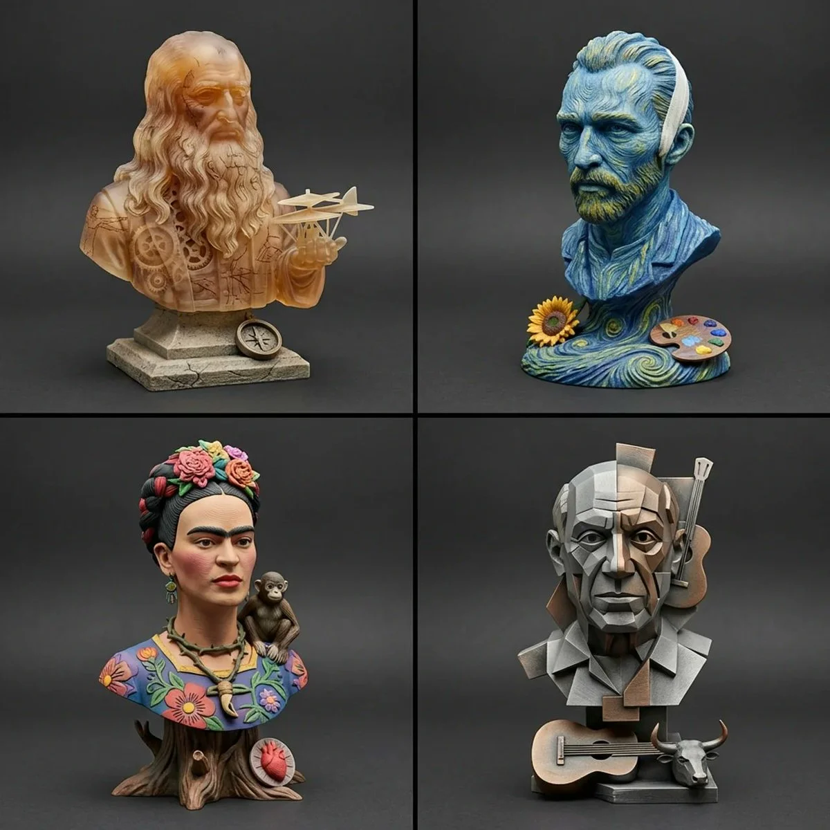 AI Sculpted Masters: 3D Printed Painter Icons