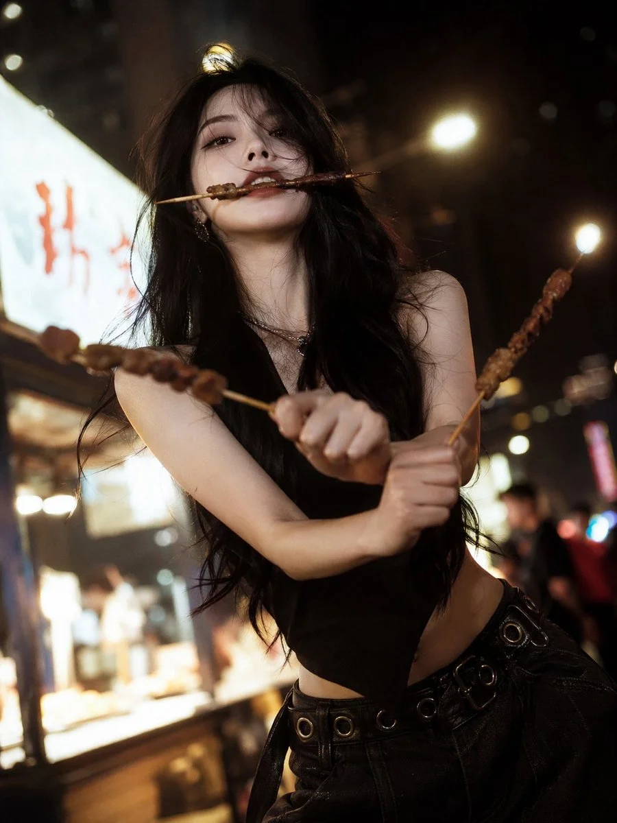 Aloof Elegance in Night Market Glamour