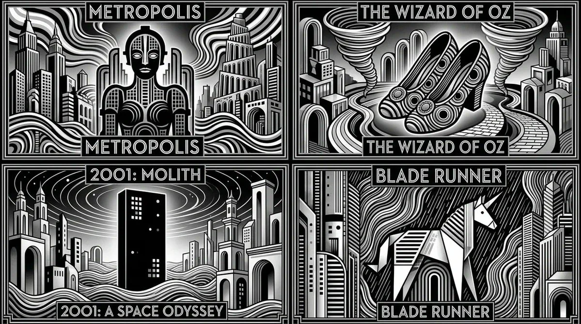 An elegant art deco city engraving of the iconic Titanic silhouette