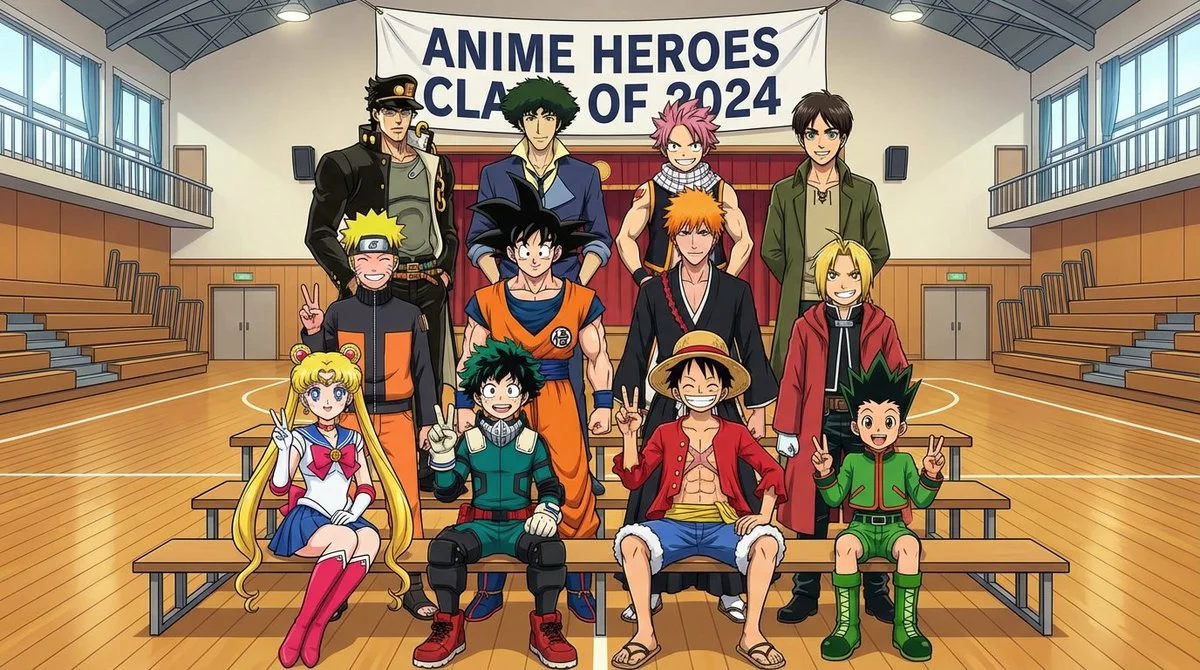 Anime Heroes Unite in a Colorful Classroom Gathering!