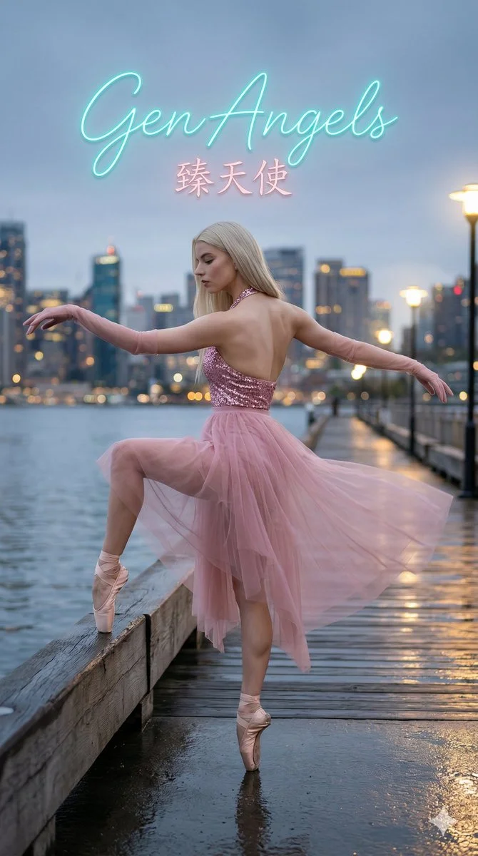 Anya Taylor-Joy as a Ballerina on a Rain-Kissed Pier at Dusk
